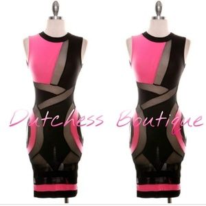 Sexy Bodycon Pink and Black Mesh Dress ( SEXY SUMM